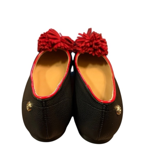 Love Moschino Red Puff Pom Pom Black Leather Flats Size 38/ US 8 - Picture 10 of 10
